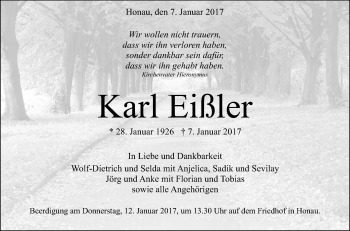 Anzeige von Karl Eißler von Reutlinger Generalanzeiger