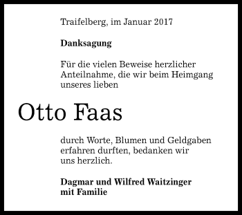 Anzeige von Otto Faas von Reutlinger Generalanzeiger