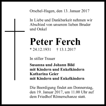 Anzeige von Peter Ferch von Reutlinger Generalanzeiger