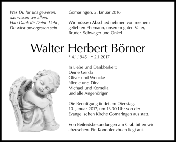 Anzeige von Walter Herbert Börner von Reutlinger Generalanzeiger