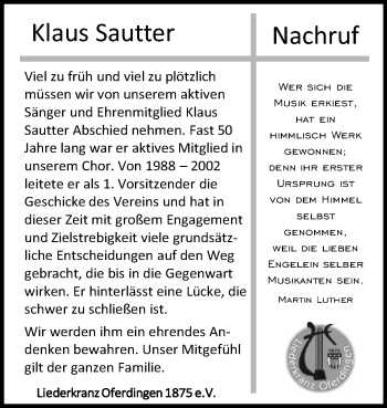 Anzeige von Klaus Sautter von Reutlinger Generalanzeiger