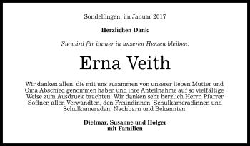Anzeige von Erna Veith von Reutlinger Generalanzeiger