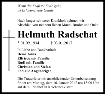 Anzeige von Helmuth Radschat von Reutlinger Generalanzeiger