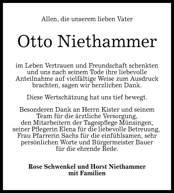 Anzeige von Otto Niethammer von Reutlinger Generalanzeiger