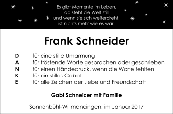 Anzeige von Frank Schneider von Reutlinger Generalanzeiger