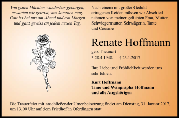 Anzeige von Renate Hoffmann von Reutlinger Generalanzeiger