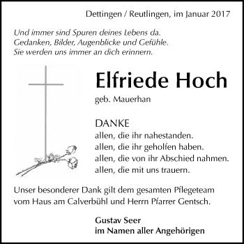 Anzeige von Elfriede Hoch von Reutlinger Generalanzeiger