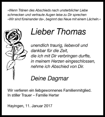 Anzeige von Thomas  von Reutlinger Generalanzeiger