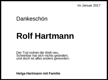 Anzeige von Rolf Hartmann von Reutlinger Generalanzeiger