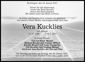 Anzeige von Vera Kucklies von Reutlinger Generalanzeiger