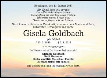 Anzeige von Gisela Goldbach von Reutlinger Generalanzeiger