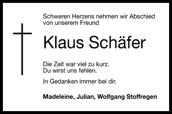 Anzeige von Klaus Schäfer von Reutlinger Generalanzeiger