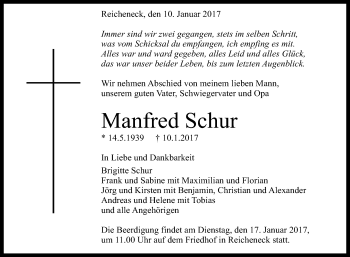 Anzeige von Manfred Schur von Reutlinger Generalanzeiger