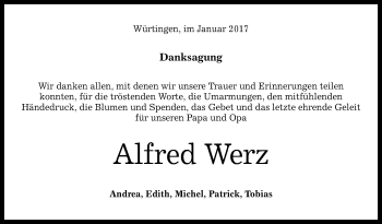 Anzeige von Alfred Werz von Reutlinger Generalanzeiger