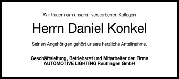 Anzeige von Daniel Konkel von Reutlinger General-Anzeiger