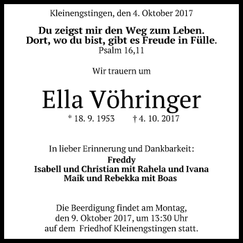 Anzeige von Ella Vöhringer von Reutlinger General-Anzeiger