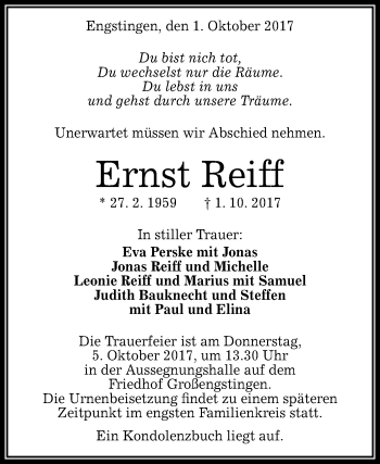 Anzeige von Ernst Reiff von Reutlinger General-Anzeiger
