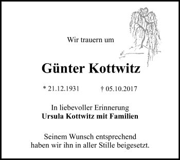 Anzeige von Günter Kottwitz von Reutlinger General-Anzeiger