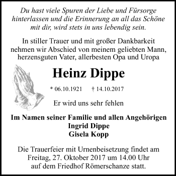 Anzeige von Heinz Dippe von Reutlinger General-Anzeiger