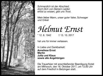 Anzeige von Helmut Ernst von Reutlinger General-Anzeiger
