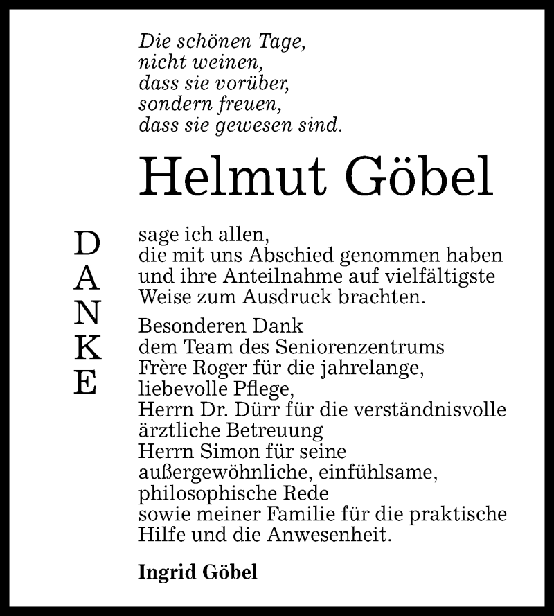  Traueranzeige für Helmut Göbel vom 14.10.2017 aus Reutlinger General-Anzeiger