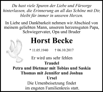 Anzeige von Horst Becke von Reutlinger General-Anzeiger