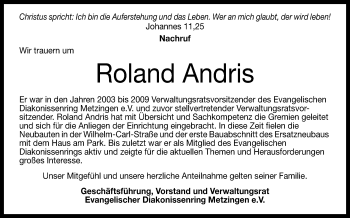Anzeige von Roland Andris von Reutlinger General-Anzeiger