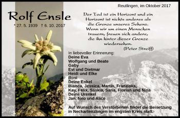 Anzeige von Rolf Ensle von Reutlinger General-Anzeiger