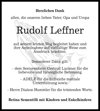 Anzeige von Rudolf Leffner von Reutlinger General-Anzeiger