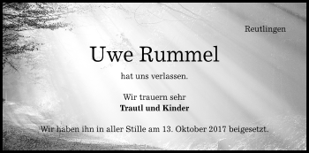 Anzeige von Uwe Rummel von Reutlinger General-Anzeiger