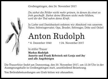 Anzeige von Anton Rudolph von Reutlinger General-Anzeiger