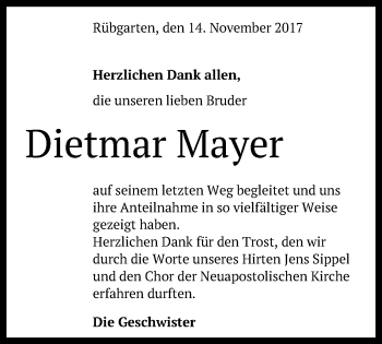 Anzeige von Dietmar Mayer von Reutlinger General-Anzeiger