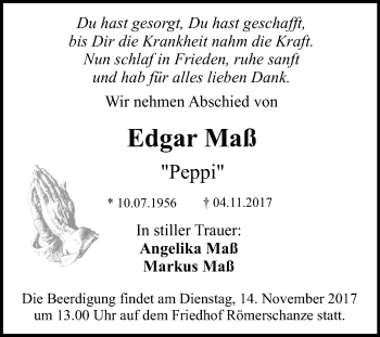 Anzeige von Edgar Maß von Reutlinger General-Anzeiger