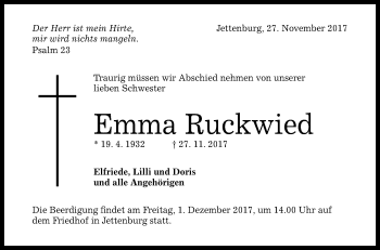 Anzeige von Emma Ruckwied von Reutlinger General-Anzeiger