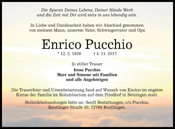 Anzeige von Enrico Pucchio von Reutlinger General-Anzeiger
