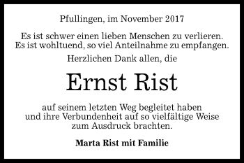 Anzeige von Ernst Rist von Reutlinger General-Anzeiger