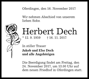 Anzeige von Herbert Dech von Reutlinger General-Anzeiger