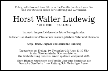 Anzeige von Horst Walter Ludewig von Reutlinger General-Anzeiger