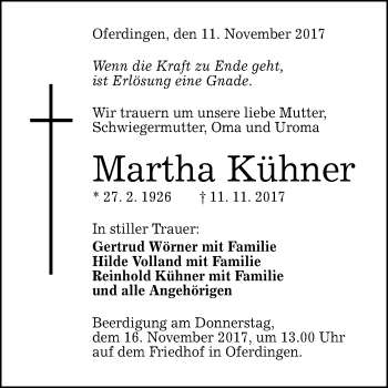 Anzeige von Martha Kühner von Reutlinger General-Anzeiger