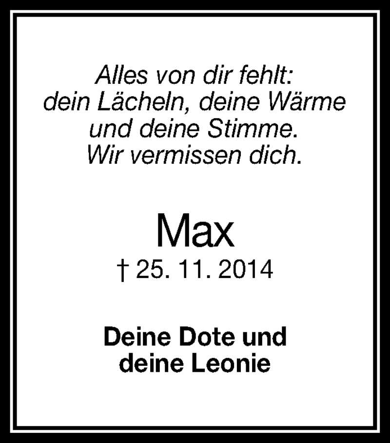  Traueranzeige für Max Mayer vom 25.11.2017 aus Reutlinger General-Anzeiger