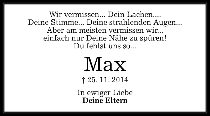  Traueranzeige für Max Mayer vom 25.11.2017 aus Reutlinger General-Anzeiger