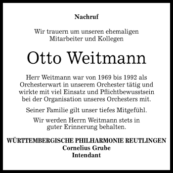 Anzeige von Otto Weitmann von Reutlinger General-Anzeiger