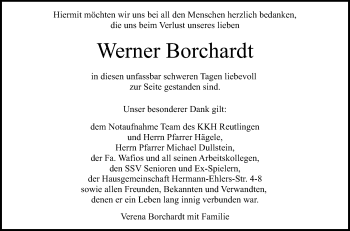 Anzeige von Werner Borchardt von Reutlinger General-Anzeiger
