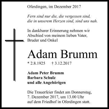 Anzeige von Adam Brumm von Reutlinger General-Anzeiger