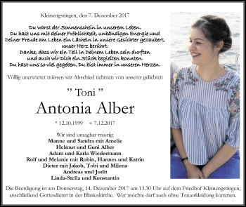 Anzeige von Antonia Alber von Reutlinger General-Anzeiger