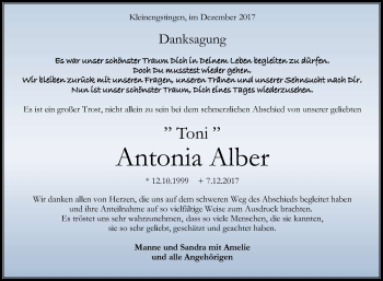 Anzeige von Antonia Alber von Reutlinger General-Anzeiger