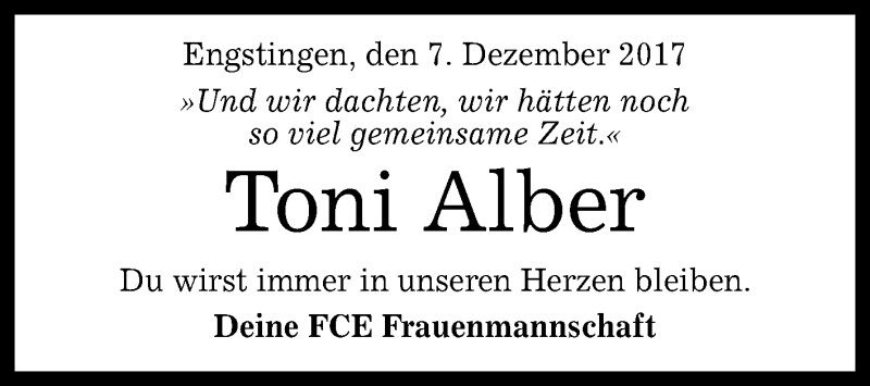 Traueranzeige für Antonia Alber vom 12.12.2017 aus Reutlinger General-Anzeiger