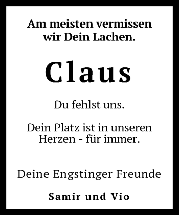 Anzeige von Claus  von Reutlinger General-Anzeiger