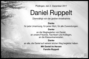 Anzeige von Daniel Ruppelt von Reutlinger General-Anzeiger