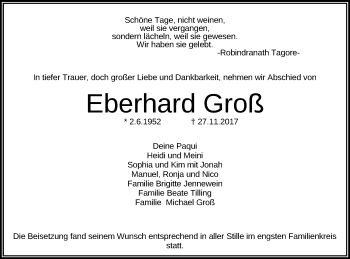 Anzeige von Eberhard Groß von Reutlinger General-Anzeiger